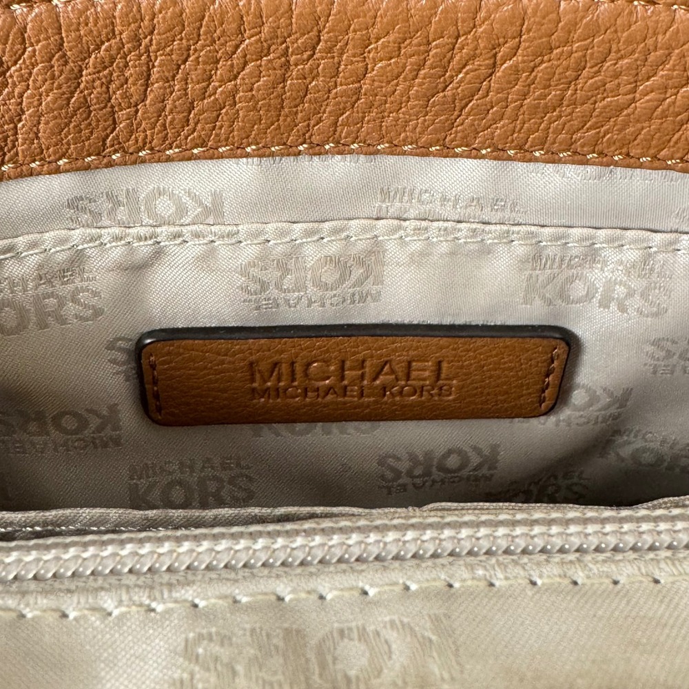 Michael Kors Hamilton Whipped Pebbled Leather Shoulder Bag Clutch Luggage Brown - Picture 9 of 9